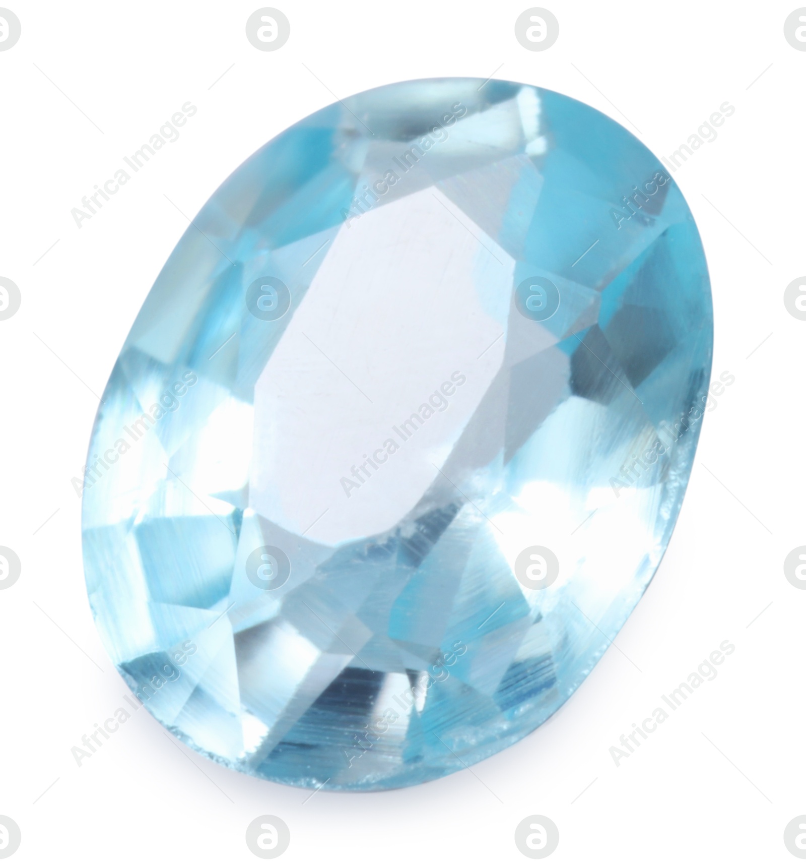 Photo of Light blue shiny gemstone isolated on white