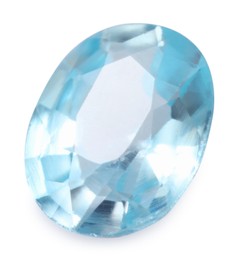 Photo of Light blue shiny gemstone isolated on white