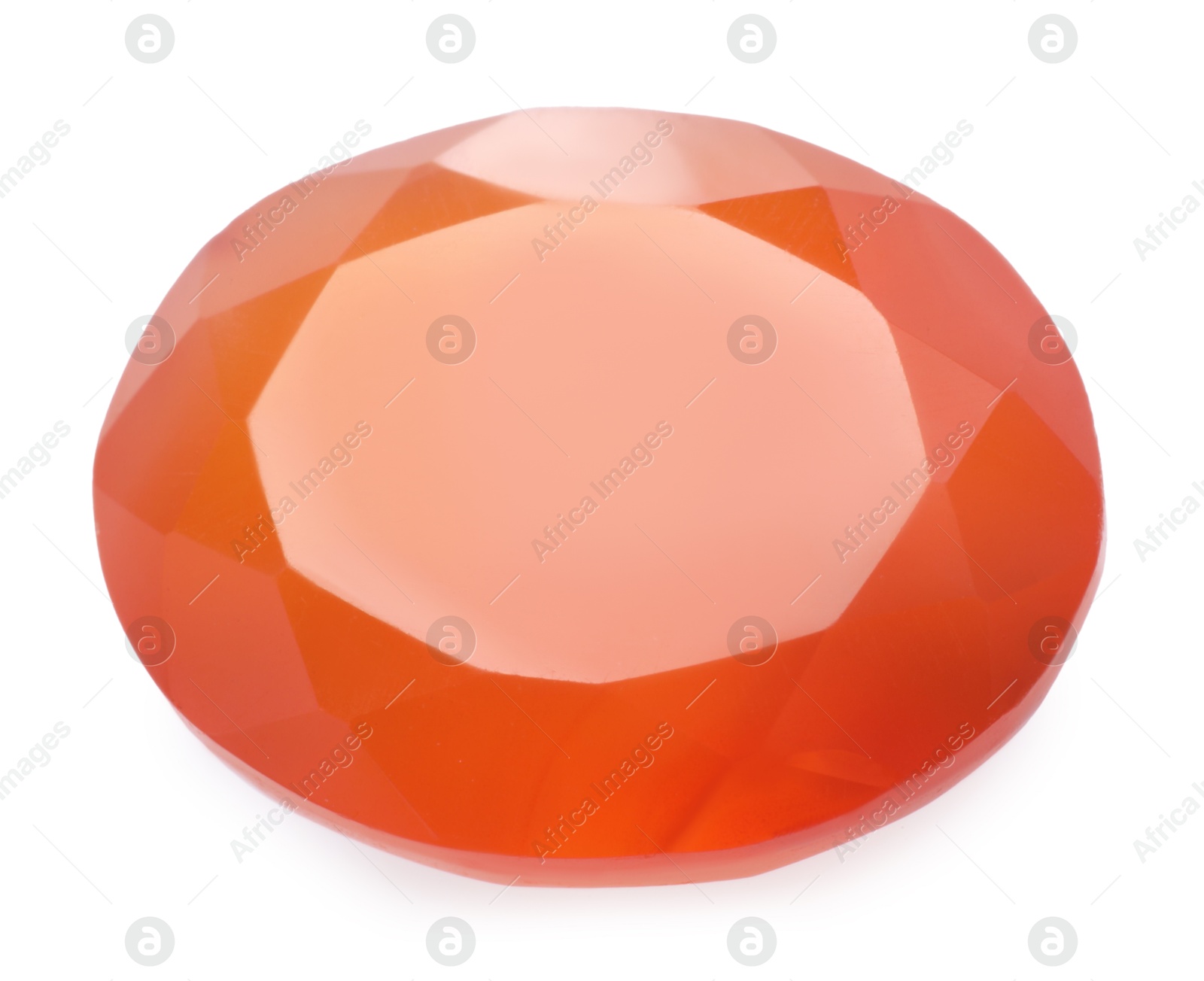 Photo of One orange shiny gemstone isolated on white