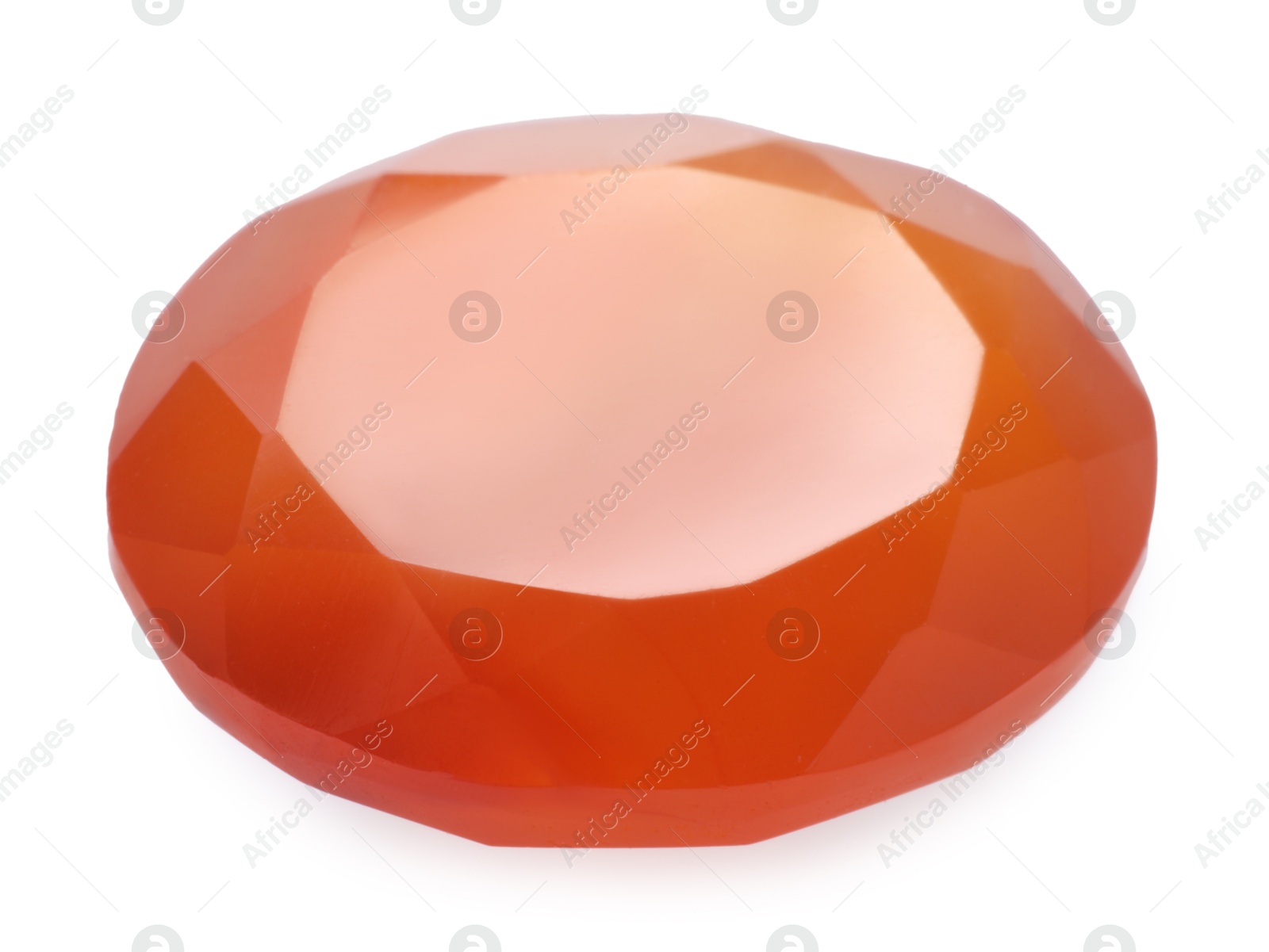 Photo of One orange shiny gemstone isolated on white