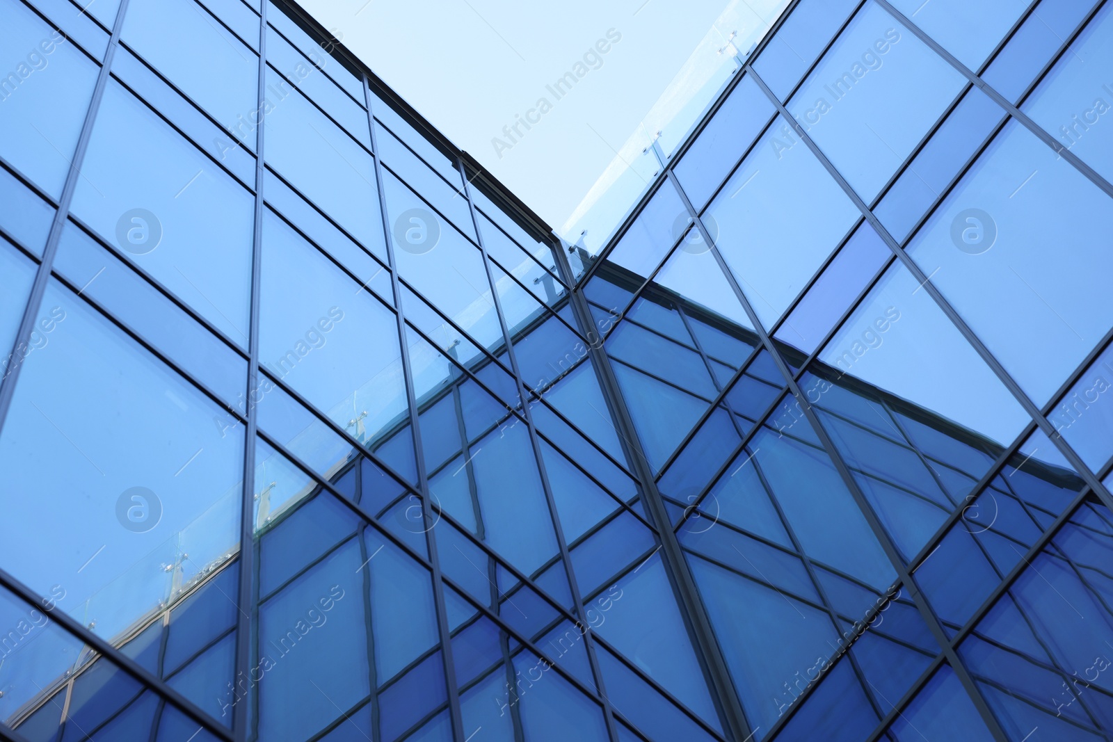 Photo of Exterior of modern building with many windows outdoors, low angle view