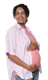 Photo of Portrait of beautiful pregnant woman on white background