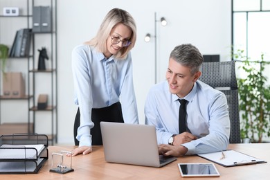 Photo of Middle aged employees working together in office