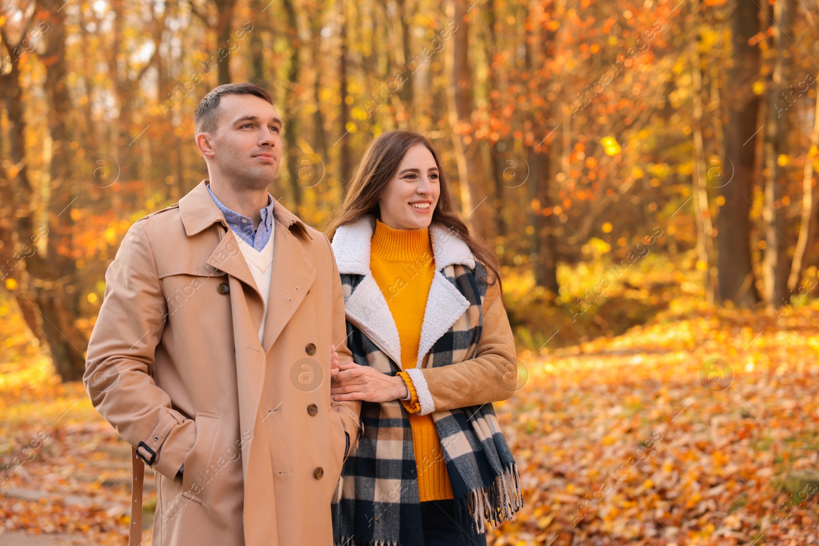 Photo of Happy couple spending time together in autumn park