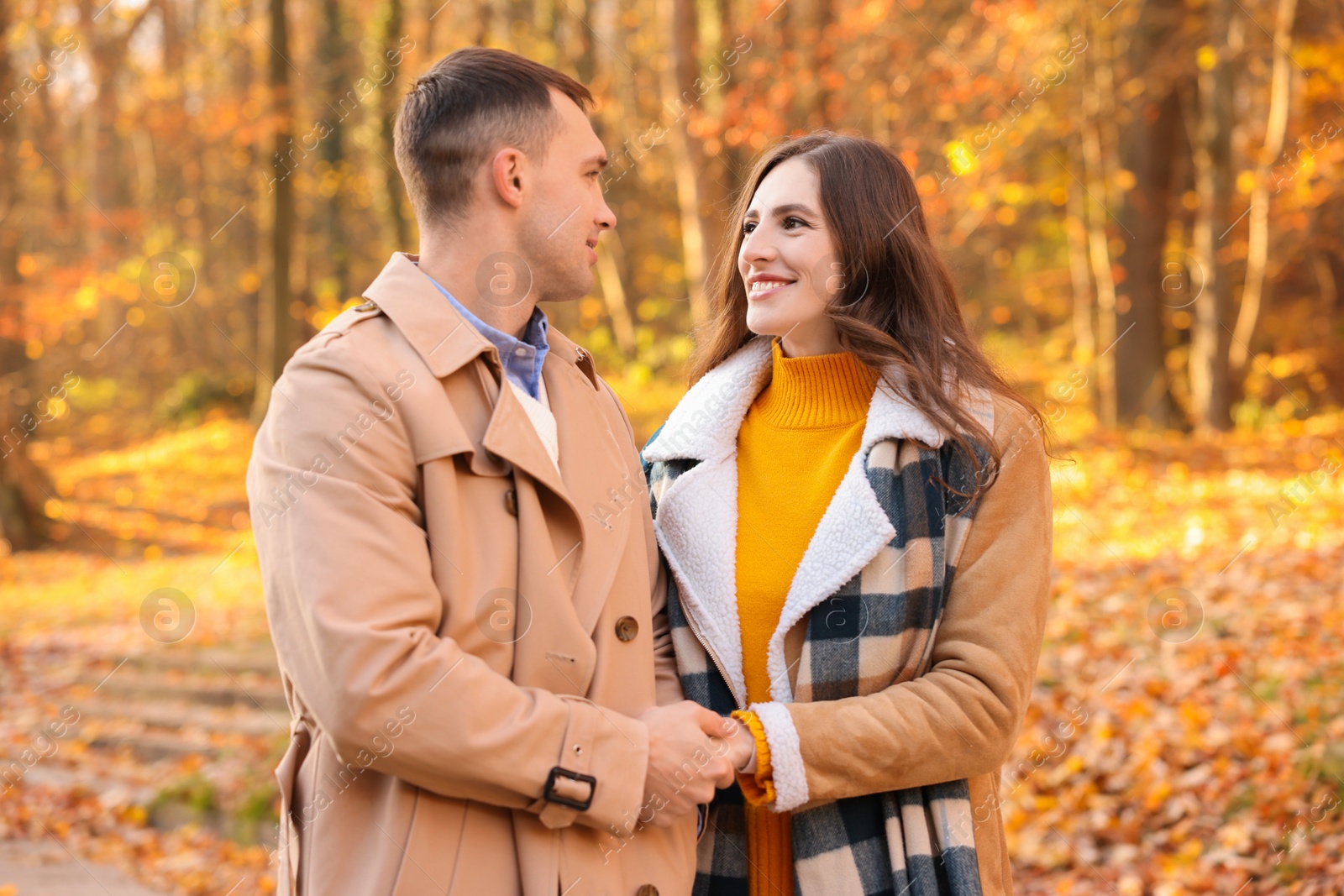 Photo of Happy couple spending time together in autumn park