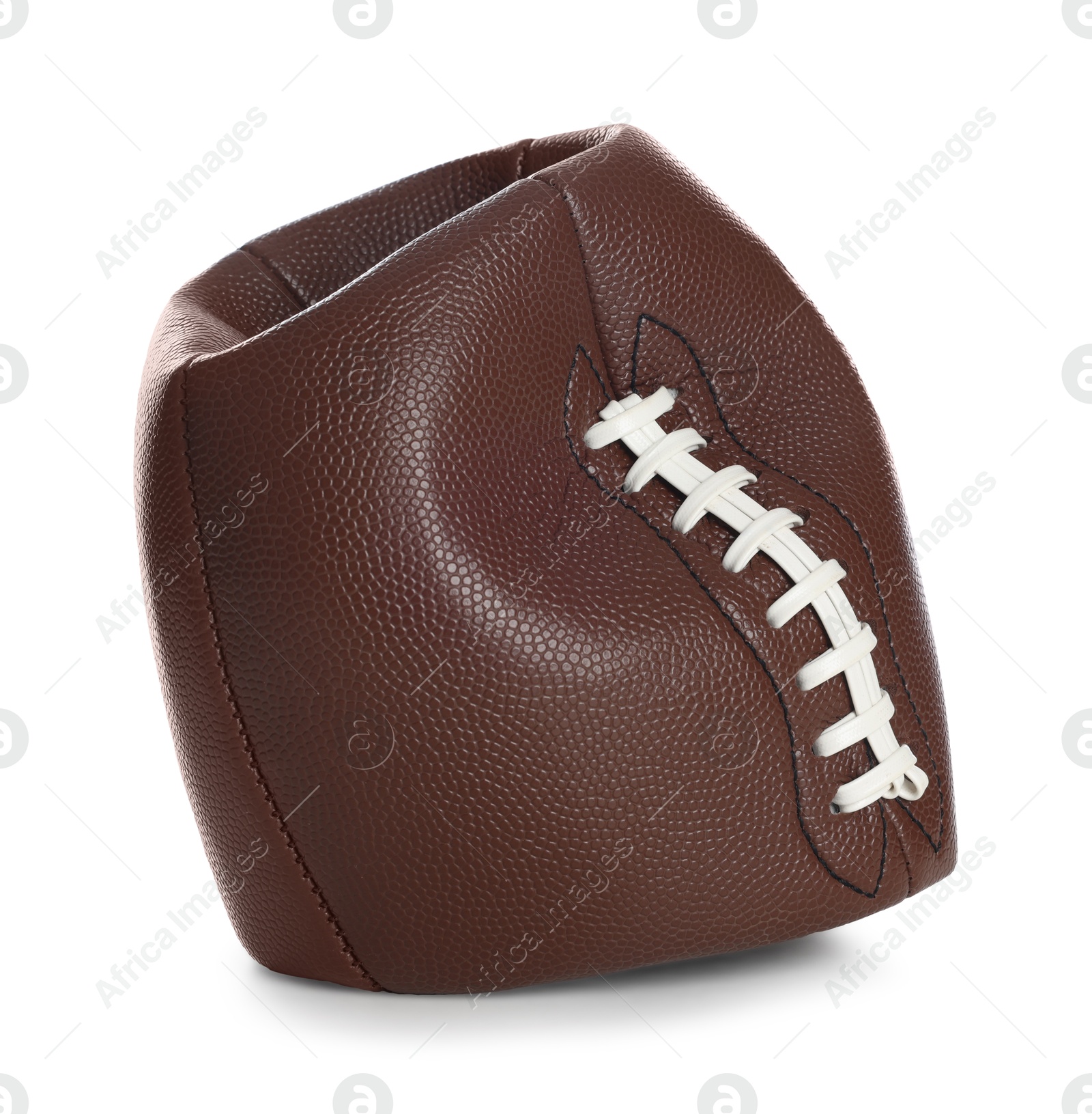 Photo of One deflated American football ball isolated on white