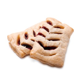 Delicious puff pastries with fruit filling isolated on white