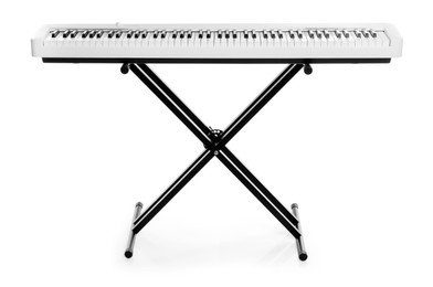 Photo of One synthesizer isolated on white. Electronic musical instrument