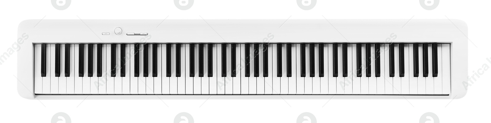 Photo of One synthesizer isolated on white, top view. Electronic musical instrument