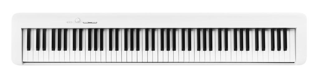 Photo of One synthesizer isolated on white, top view. Electronic musical instrument