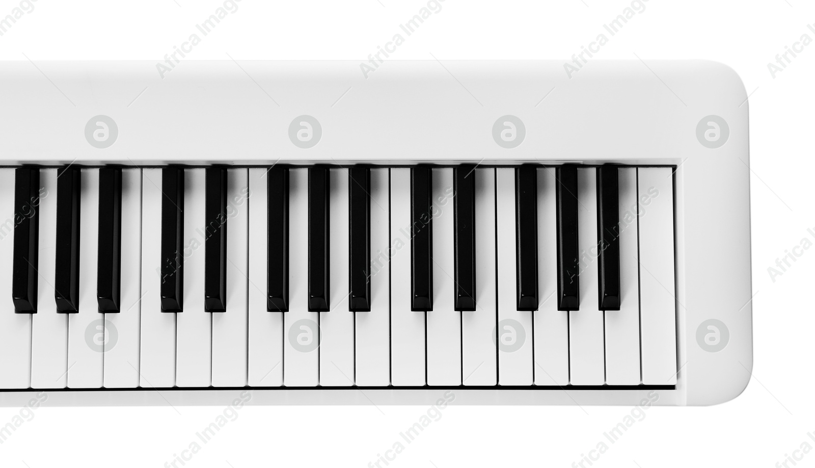 Photo of One synthesizer isolated on white, top view. Electronic musical instrument