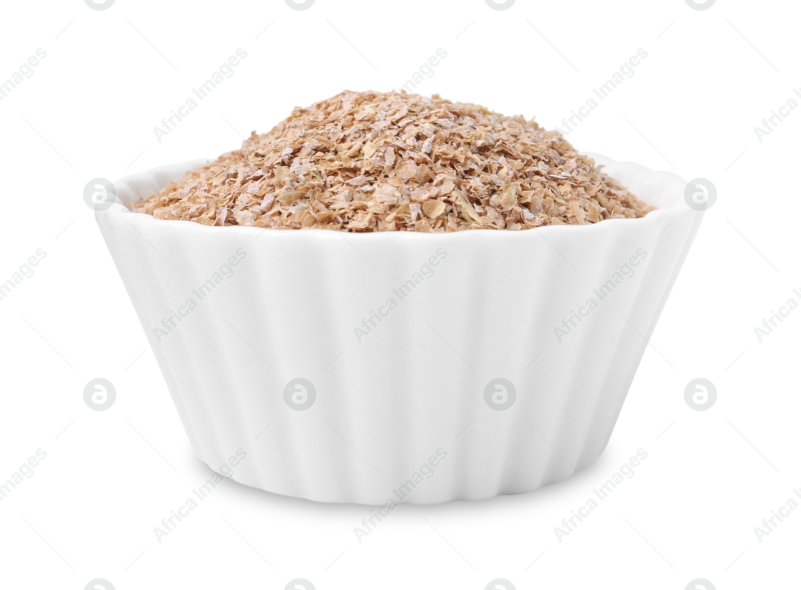 Photo of Buckwheat bran in bowl isolated on white