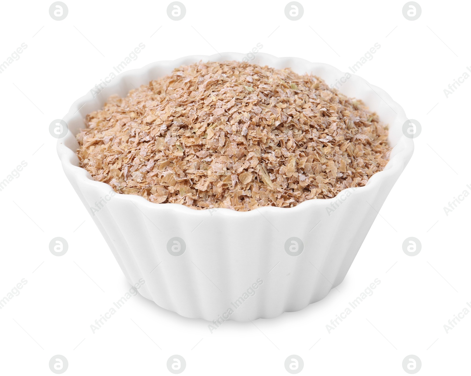 Photo of Buckwheat bran in bowl isolated on white