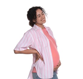 Photo of Portrait of beautiful pregnant woman on white background