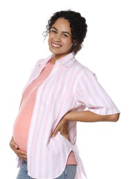 Photo of Portrait of beautiful pregnant woman on white background