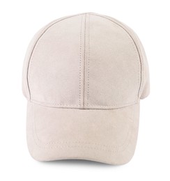 Photo of One stylish baseball cap isolated on white. Mockup for design