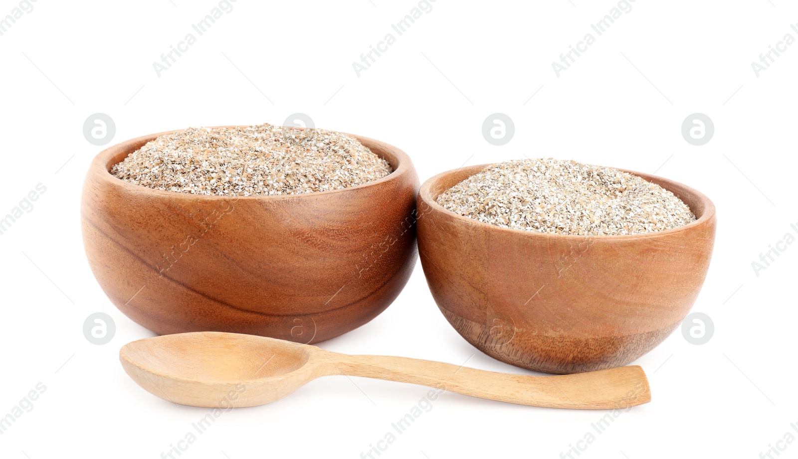 Photo of Rye bran in bowls isolated on white