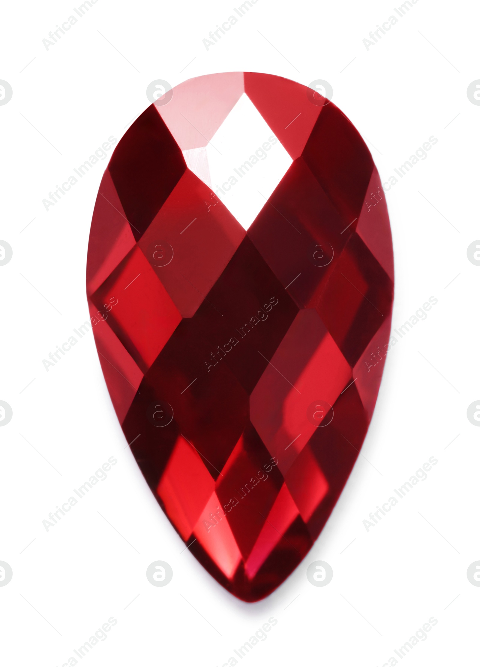 Photo of One red shiny gemstone isolated on white