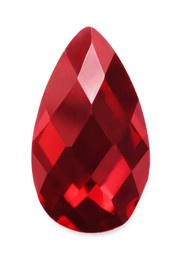 Photo of One red shiny gemstone isolated on white