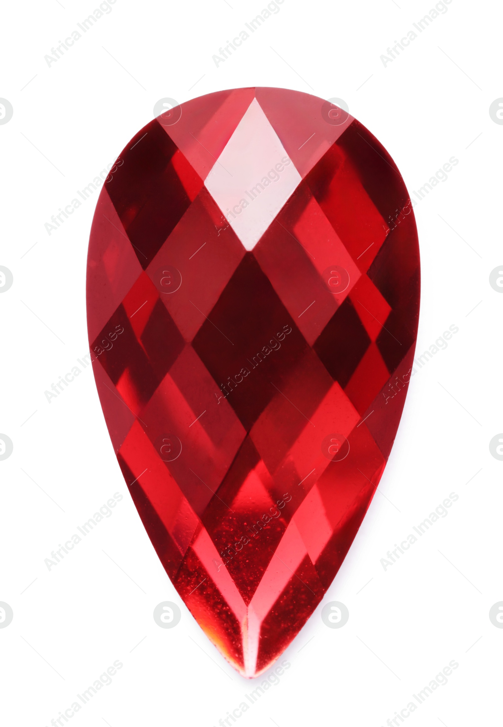 Photo of One red shiny gemstone isolated on white