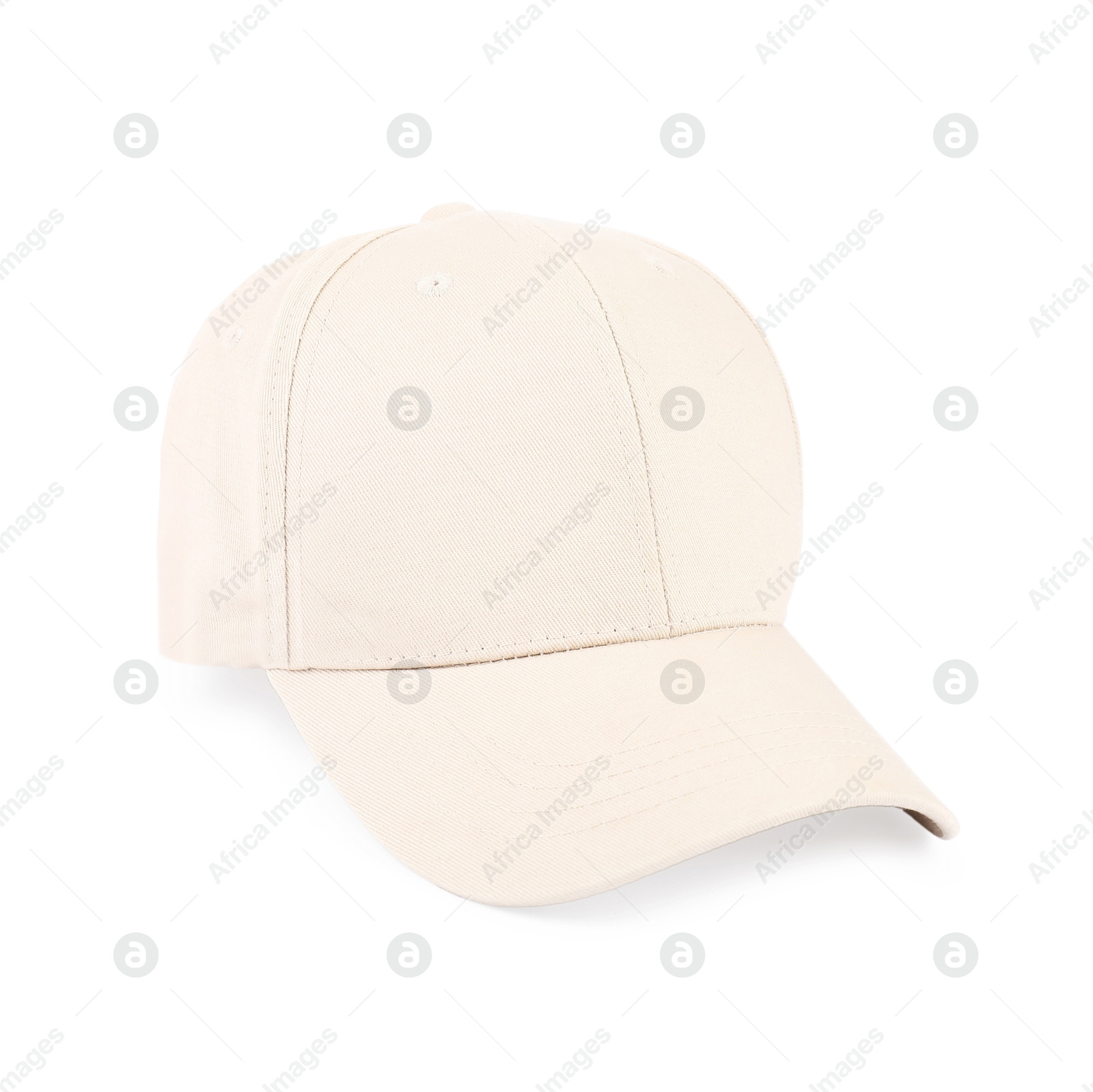 Photo of One stylish baseball cap isolated on white. Mockup for design