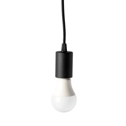 Photo of One light bulb hanging isolated on white