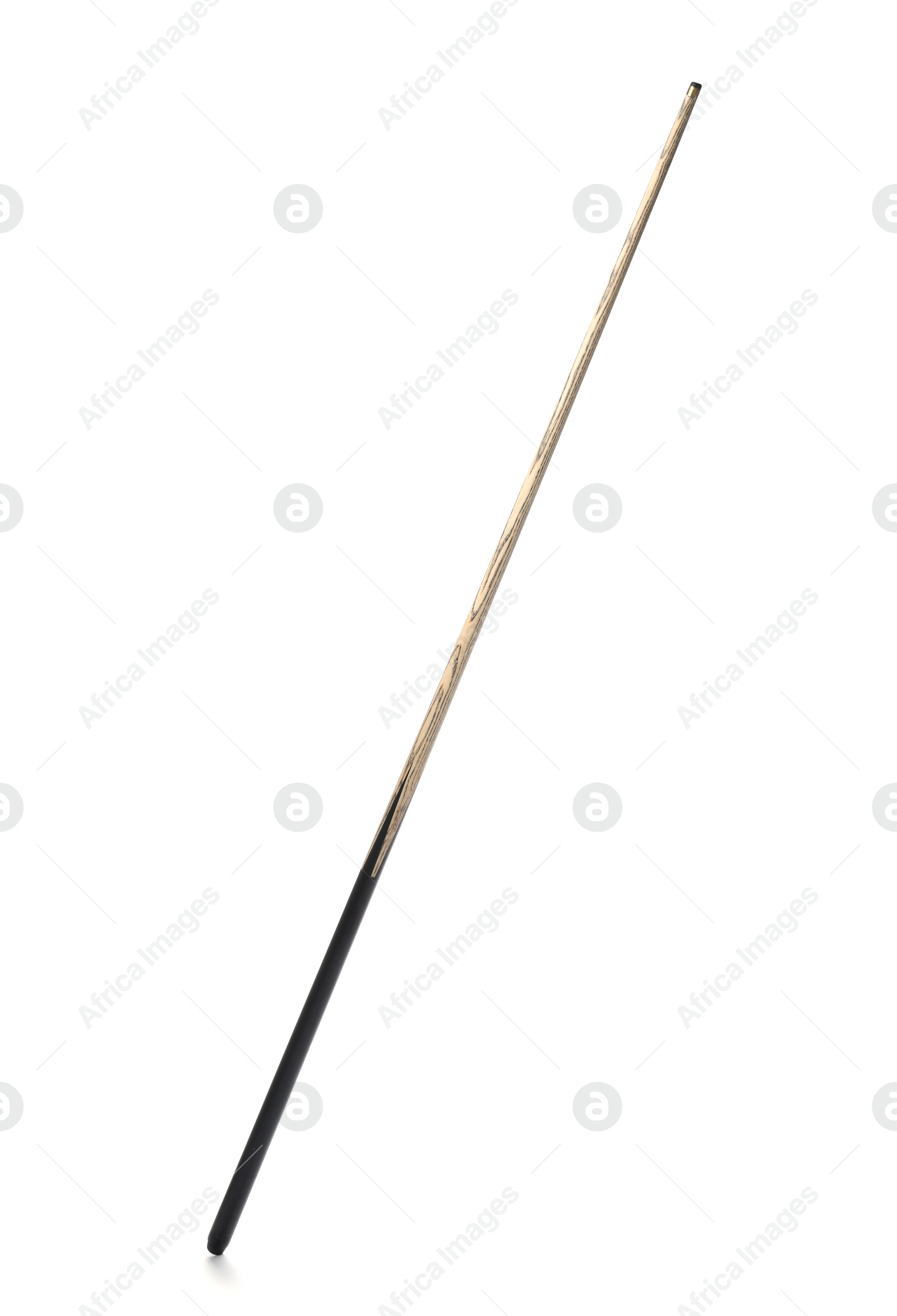 Photo of Classic wooden billiard cue isolated on white