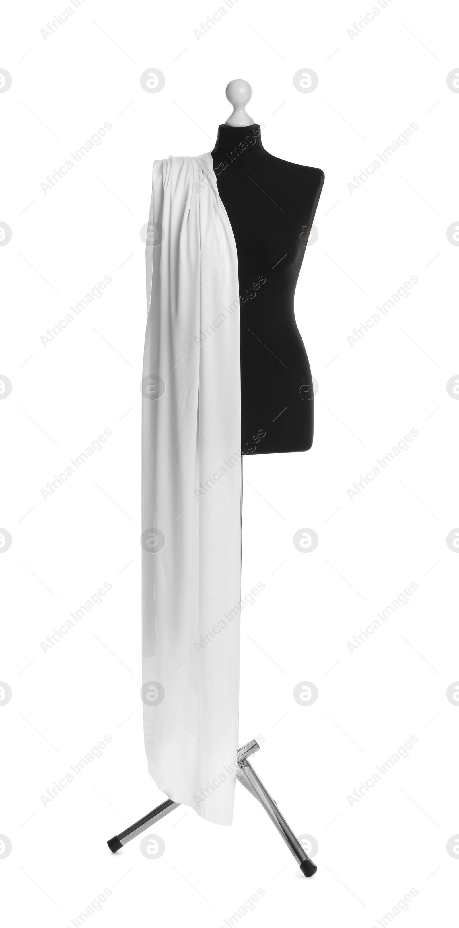 Photo of Draping fabric on female mannequin against white background