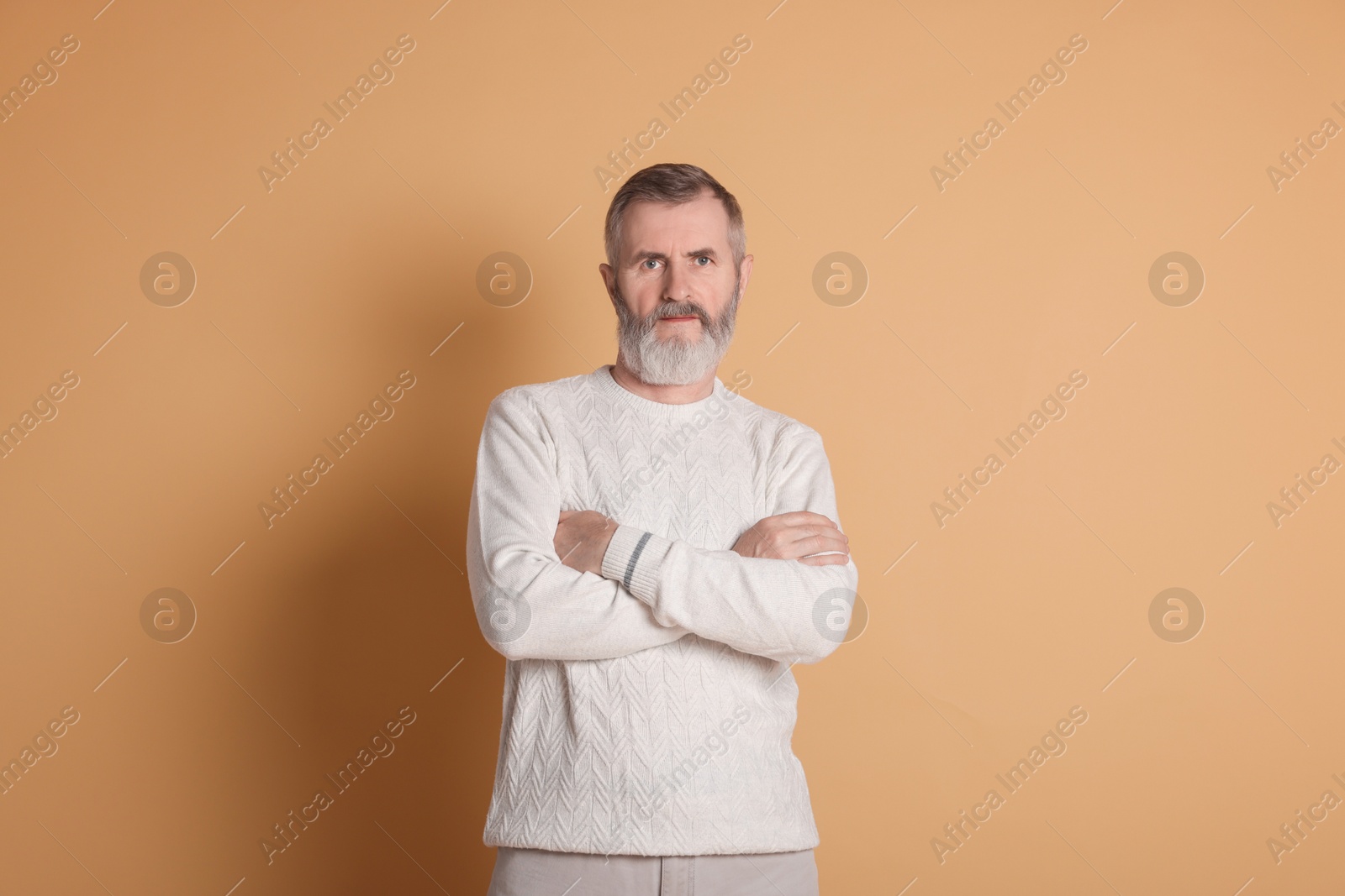 Photo of Portrait of senior man on beige background