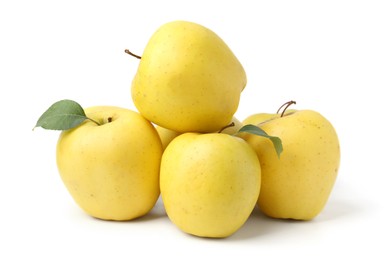 Many fresh yellow apples isolated on white