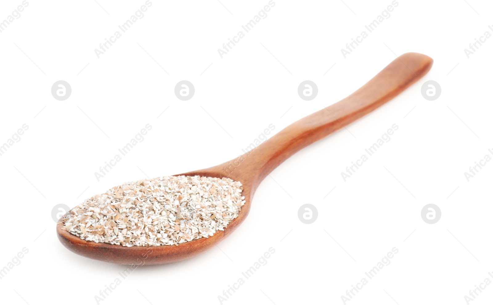 Photo of Rye bran in wooden spoon isolated on white