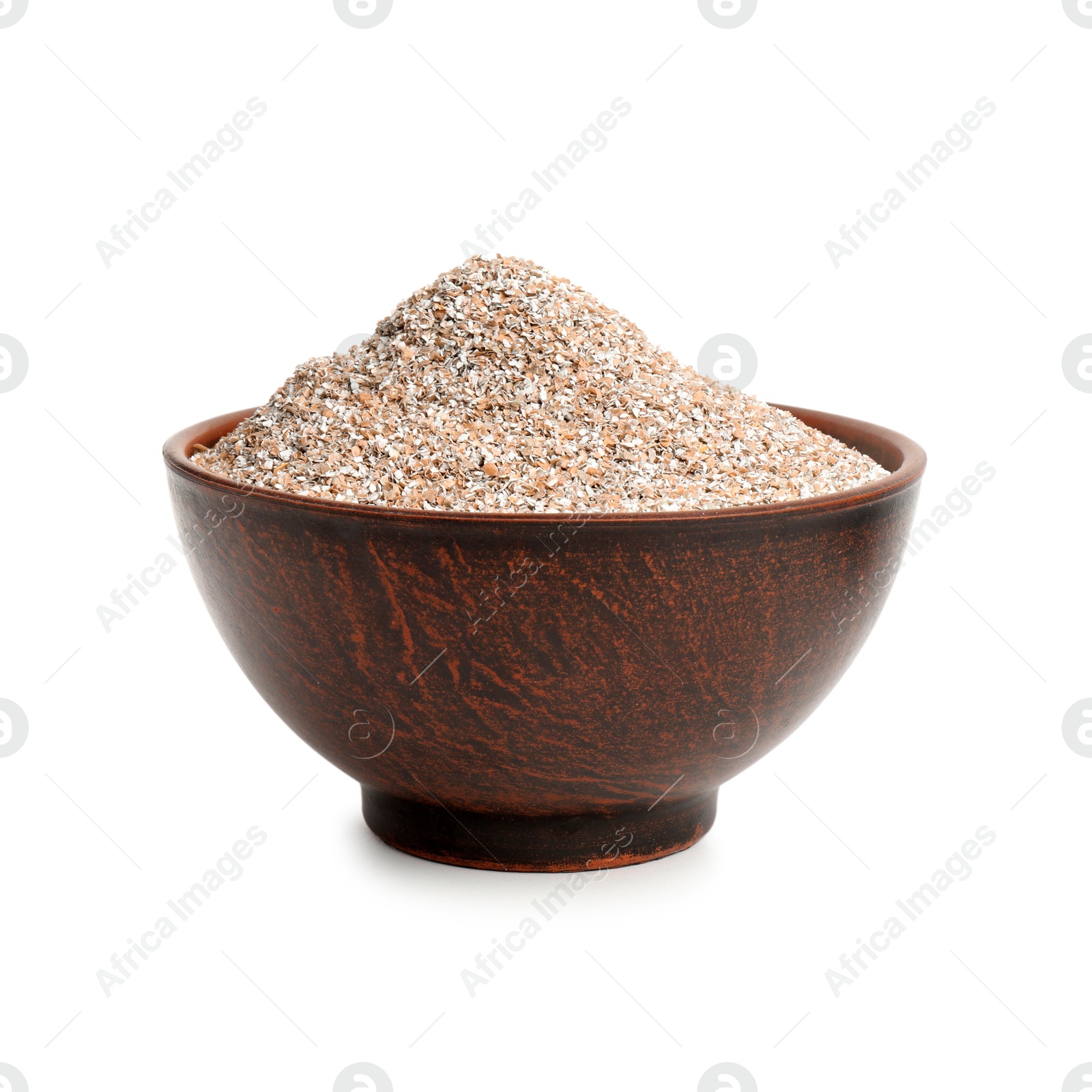 Photo of Rye bran in bowl isolated on white