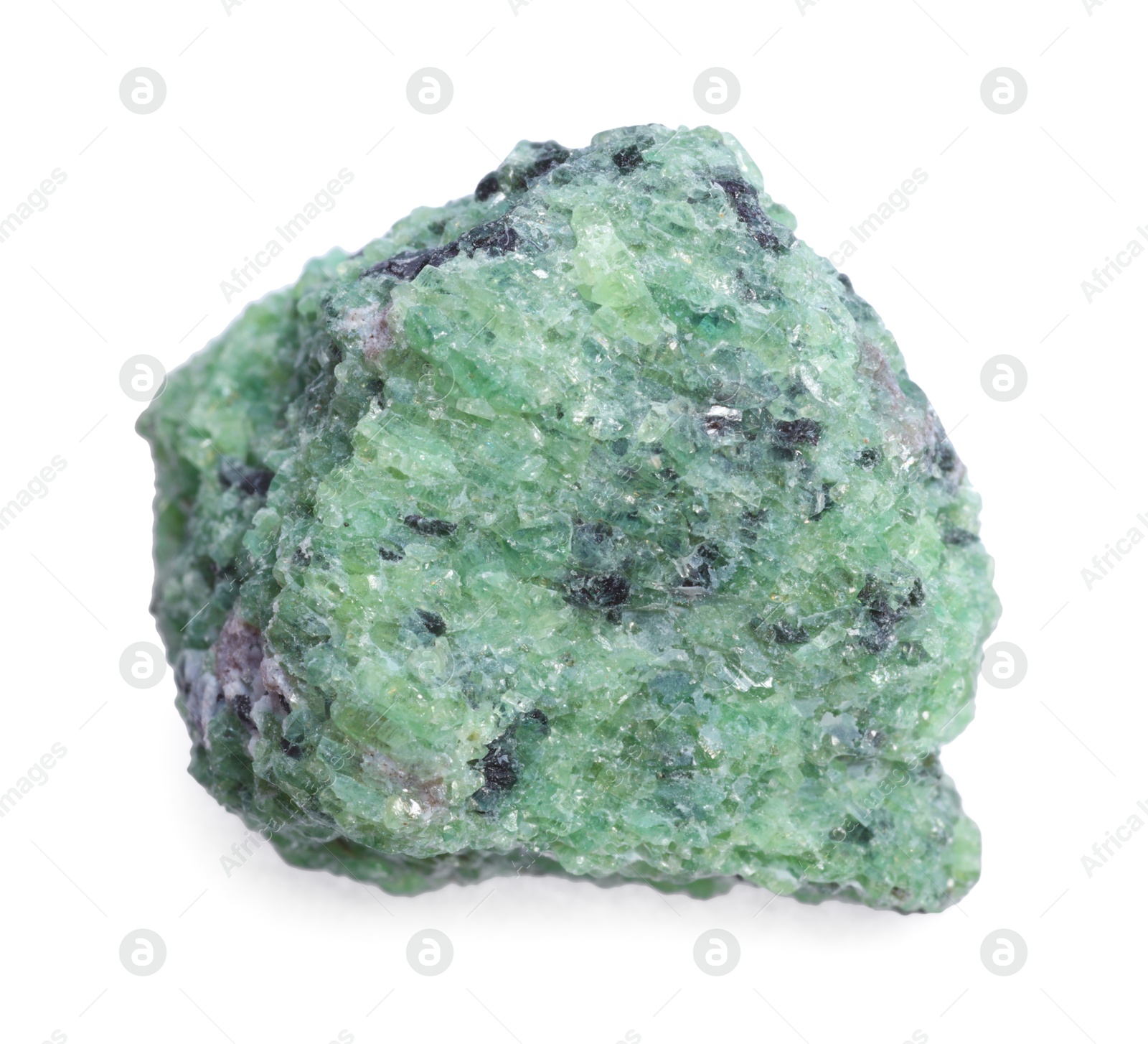 Photo of Beautiful green mineral isolated on white. Natural gemstone