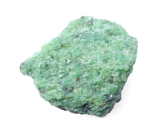 Photo of Beautiful green mineral isolated on white. Natural gemstone