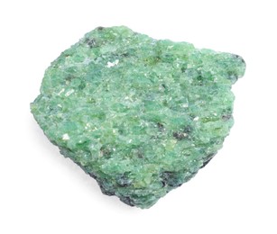 Photo of Beautiful green mineral isolated on white. Natural gemstone