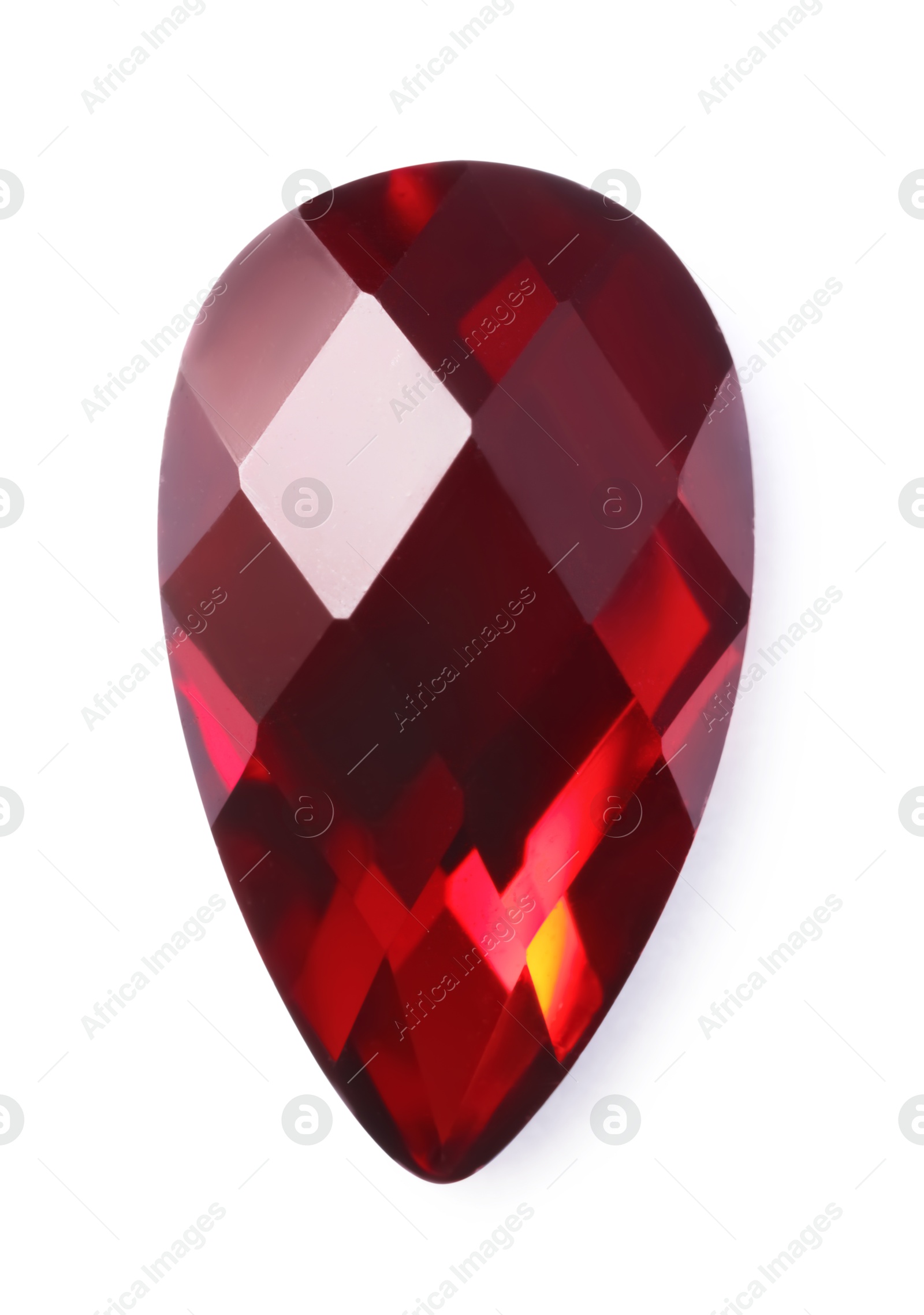 Photo of One red shiny gemstone isolated on white