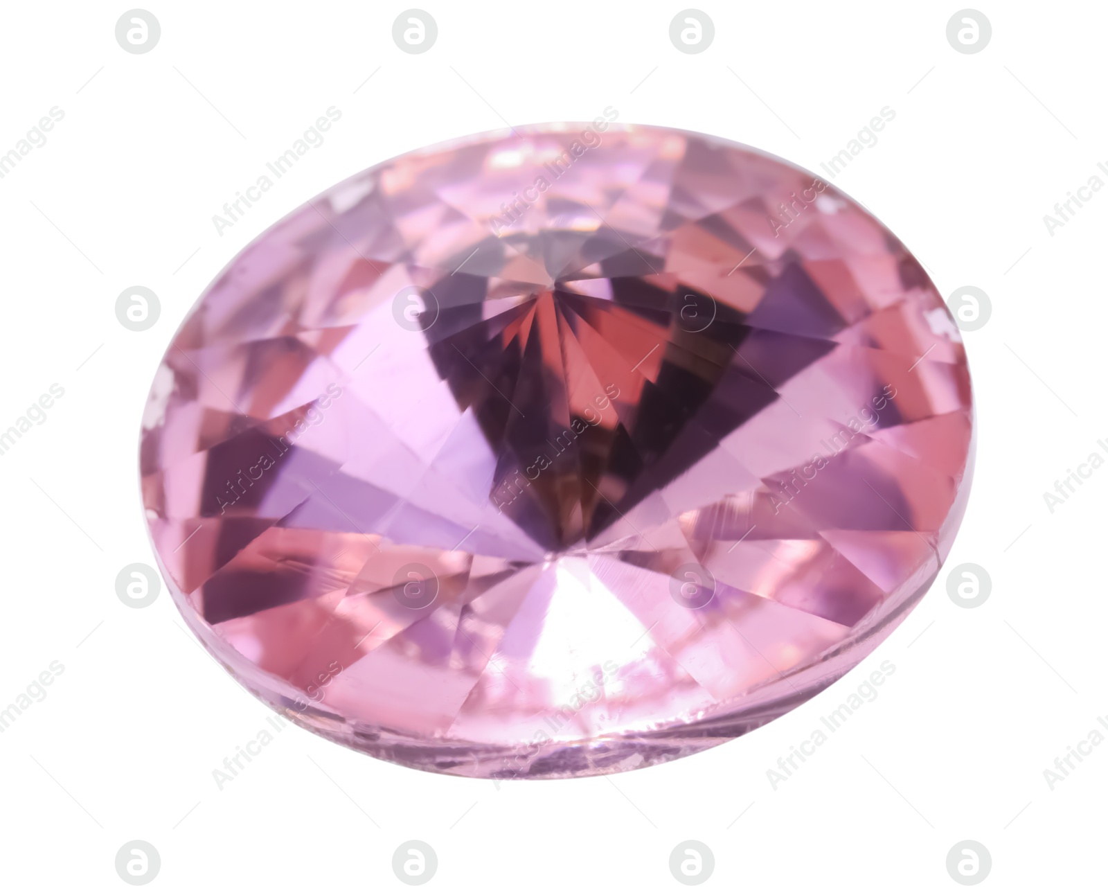 Photo of One pink shiny gemstone isolated on white