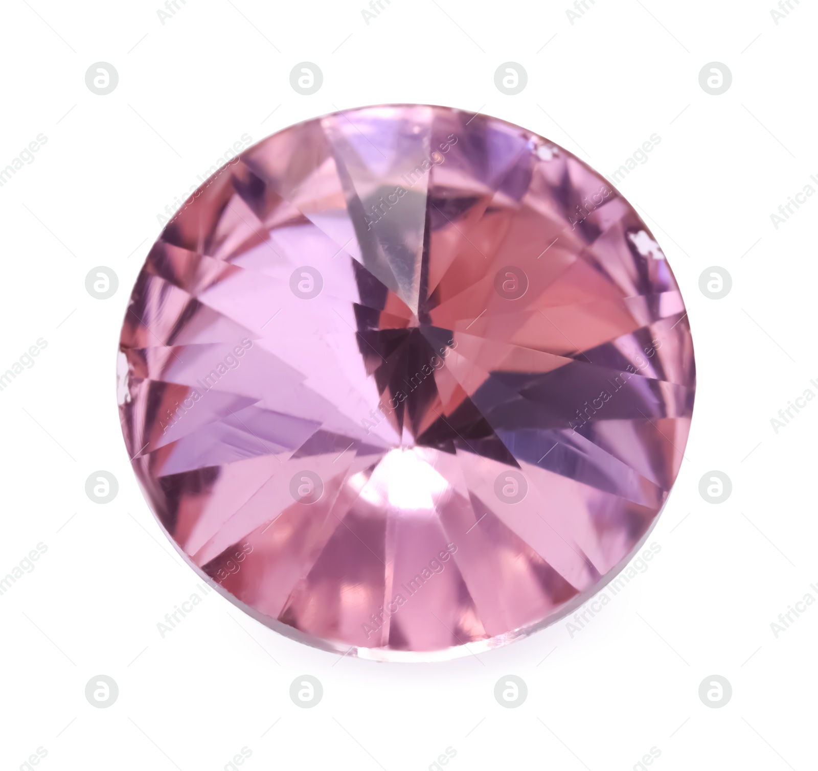 Photo of One pink shiny gemstone isolated on white