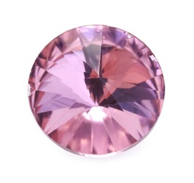 Photo of One pink shiny gemstone isolated on white