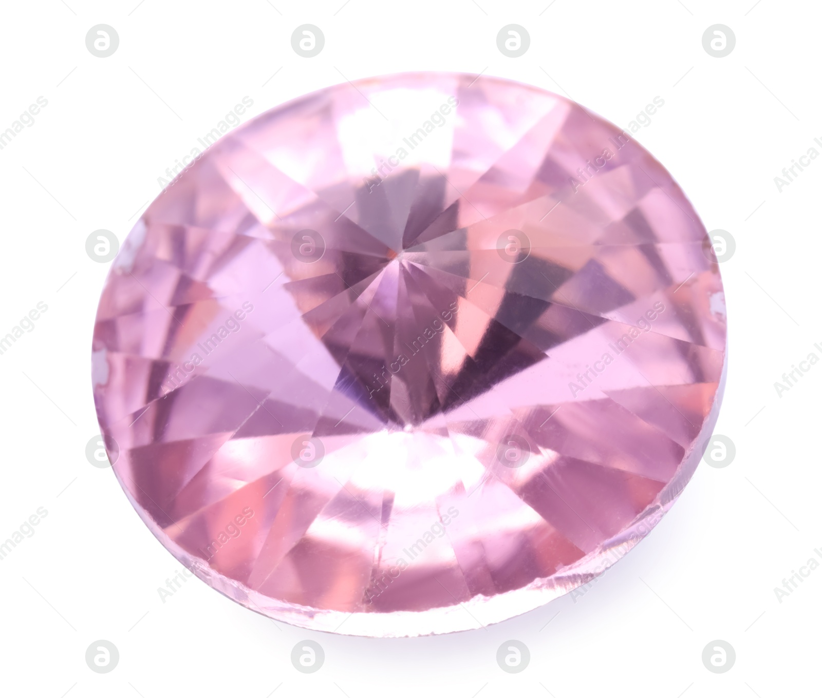 Photo of One pink shiny gemstone isolated on white