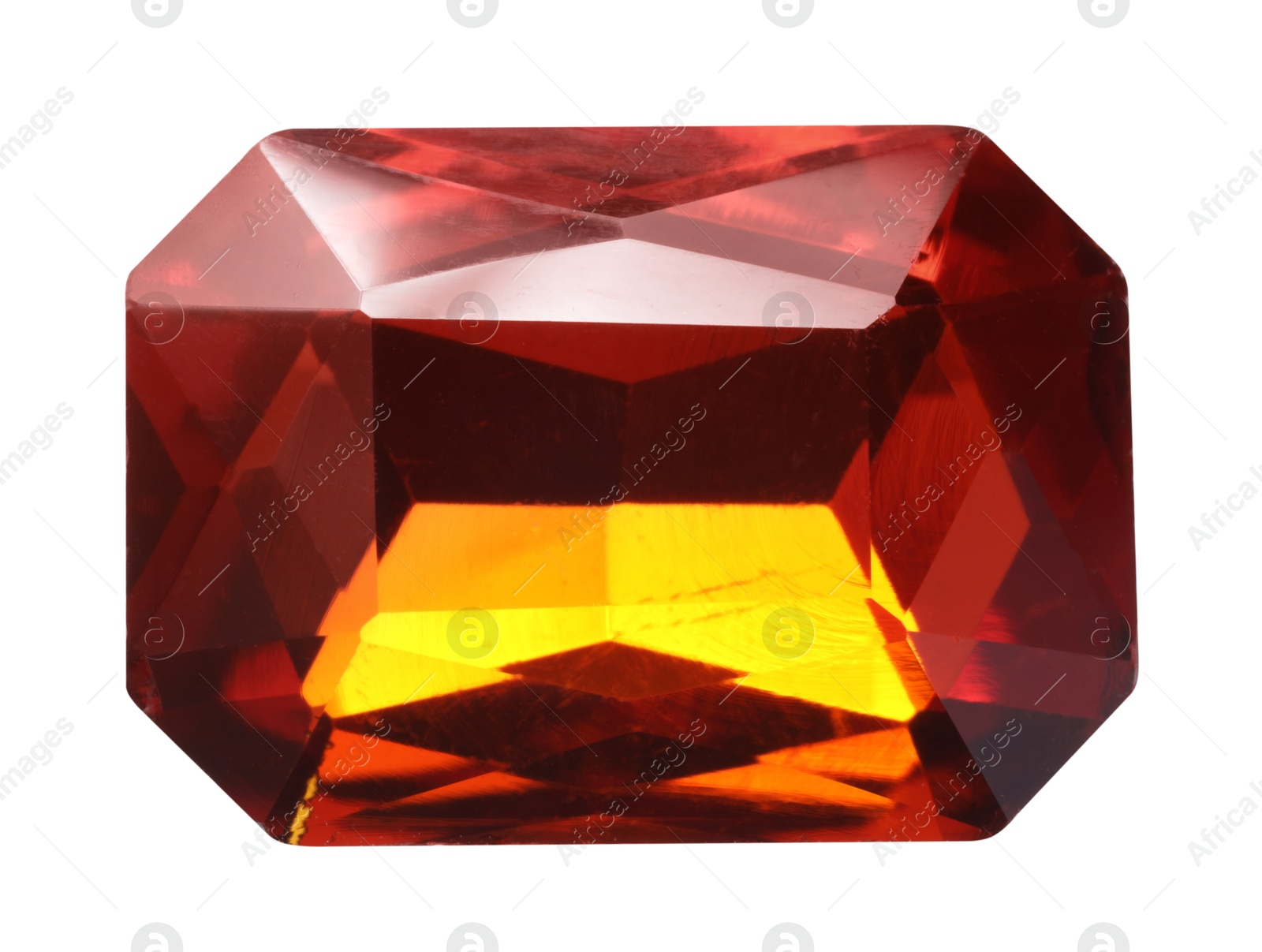 Photo of One red shiny gemstone isolated on white