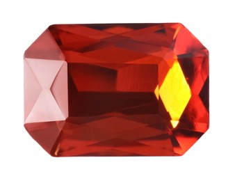 Photo of One red shiny gemstone isolated on white