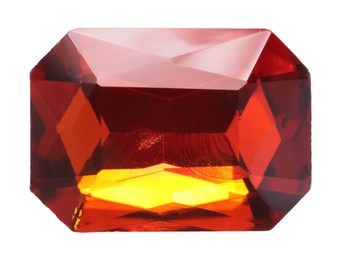 Photo of One red shiny gemstone isolated on white