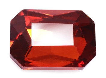 Photo of One red shiny gemstone isolated on white