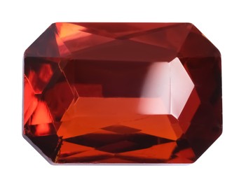 Photo of One red shiny gemstone isolated on white