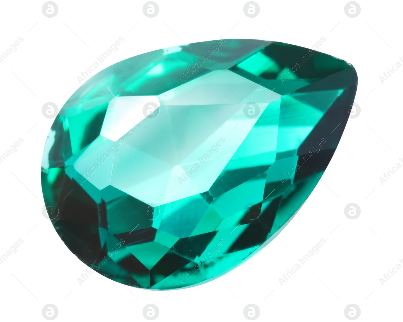 Photo of One green shiny gemstone isolated on white