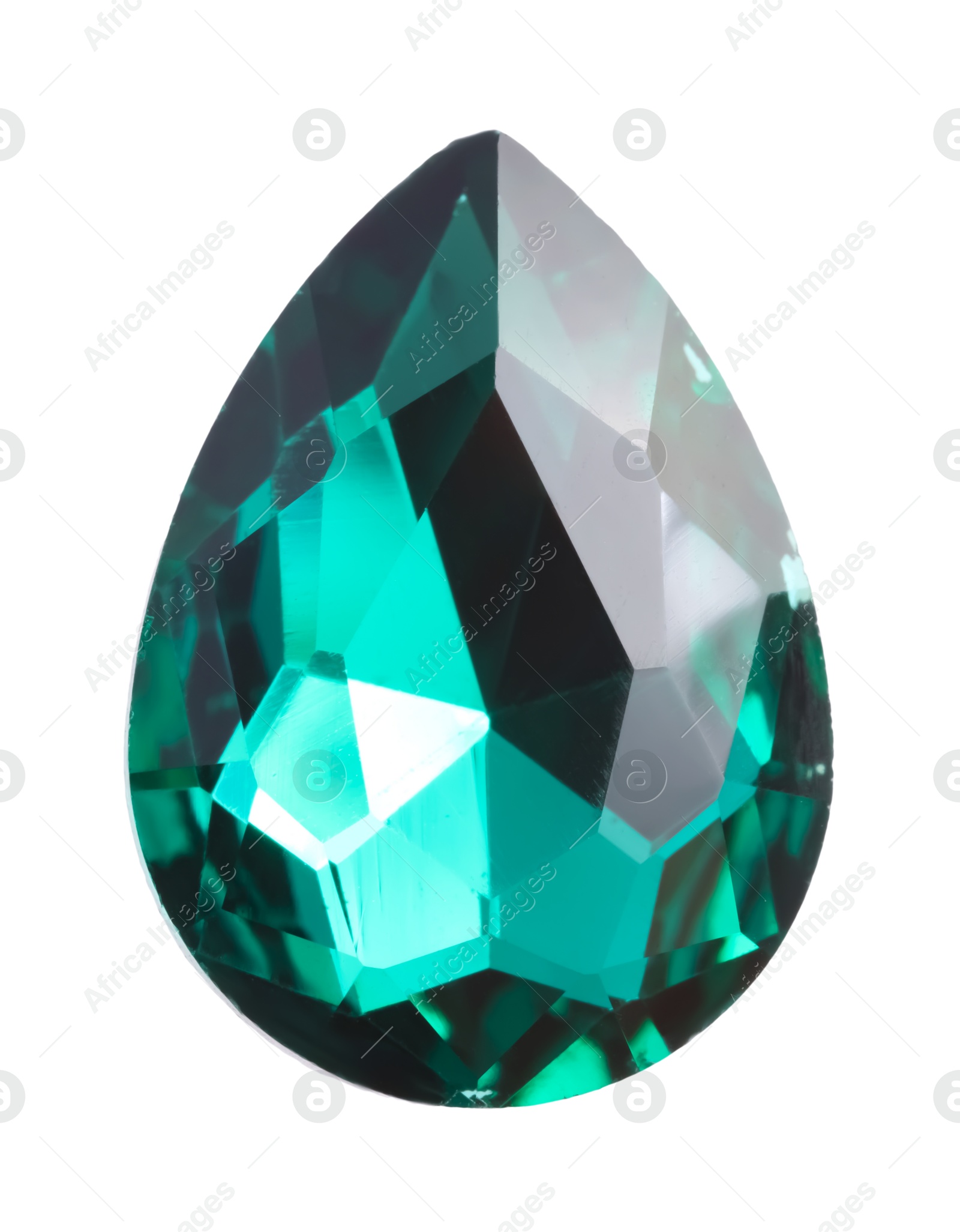 Photo of One green shiny gemstone isolated on white