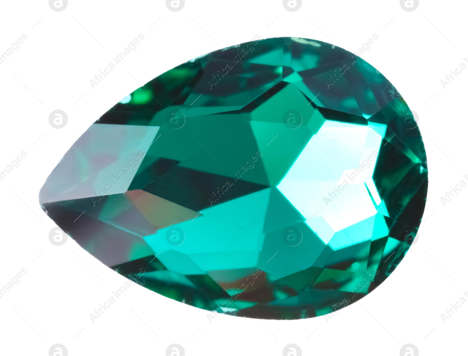 Photo of One green shiny gemstone isolated on white