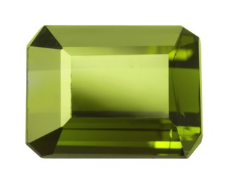 Photo of One green shiny gemstone isolated on white