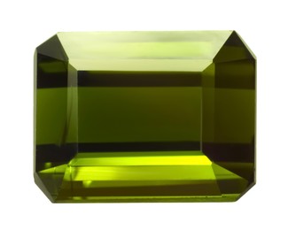 Photo of One green shiny gemstone isolated on white